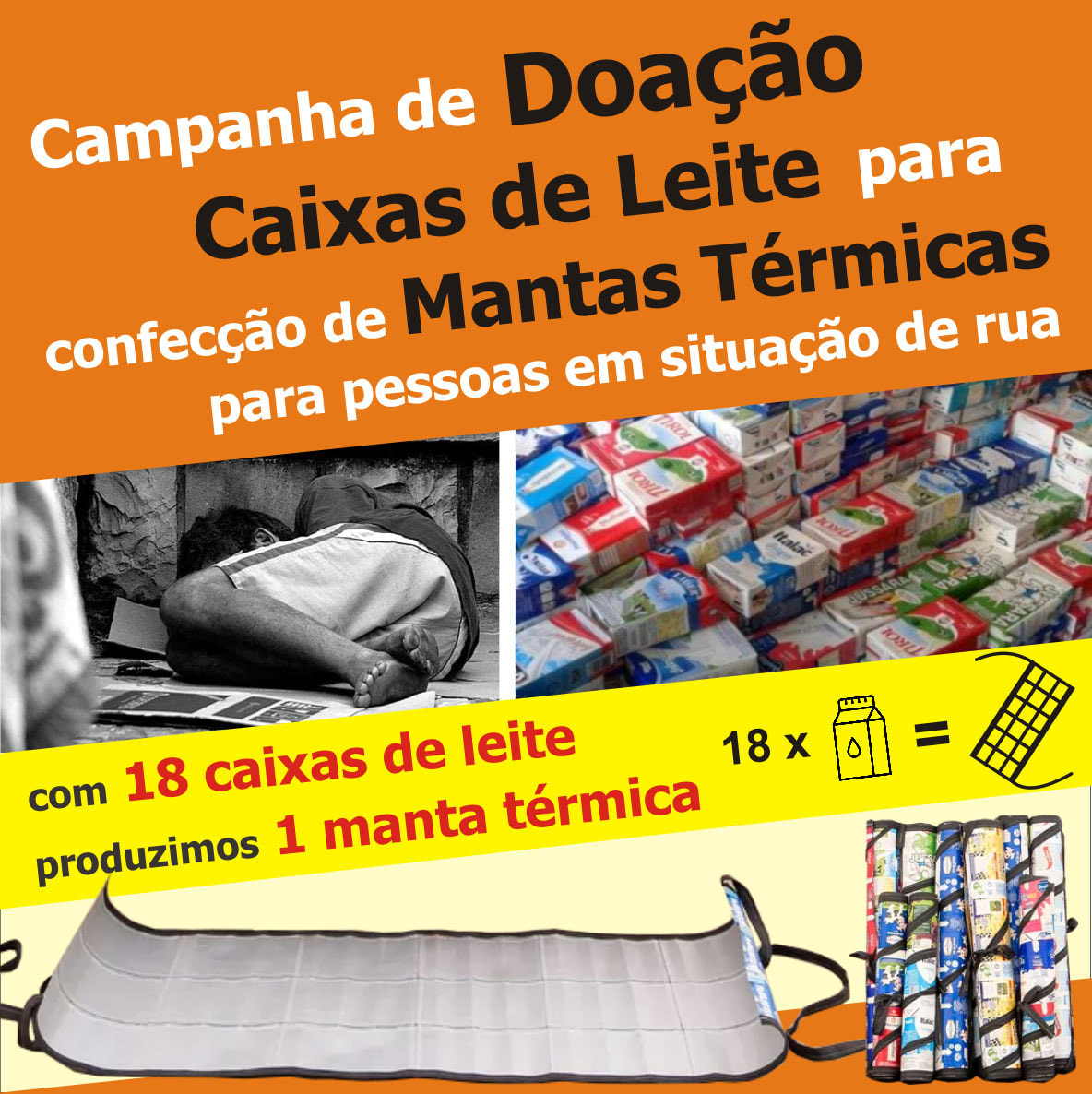 Colégio arrecada caixas de leite vazias para confecção de mantas térmicas para moradores em situação de rua.