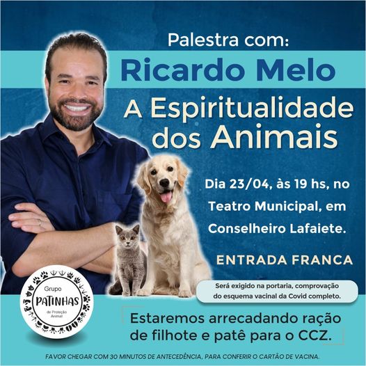 Palestra com Ricardo Melo em Lafaiete   – “A Espiritualidade dos Animais”