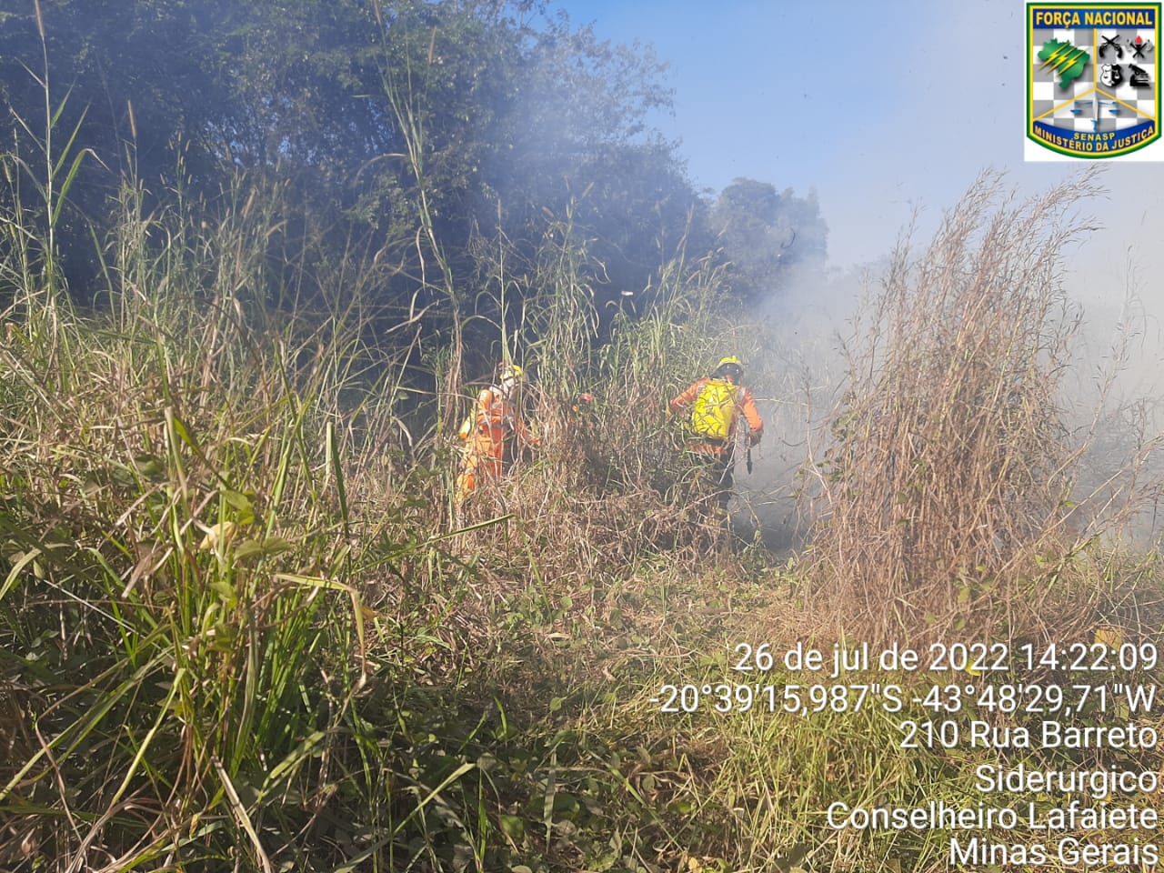 Bombeiros combatem incêndio em vegetação  em Lafaiete