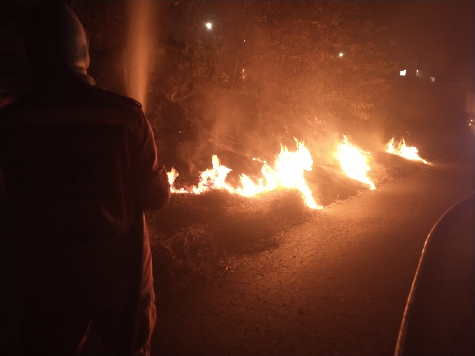 Bombeiros combatem incêndio em vegetação no interior de condomínio em Barbacena