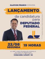 Glaycon Franco lança candidatura a deputado federal em Lafaiete nesta segunda-feira, 22