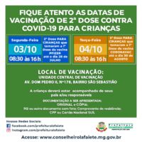 Vacinação de 2ª dose contra a covid-19 para crianças em Lafaiete