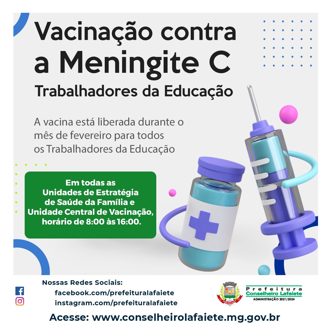 Secretaria de Saúde amplia período de vacinação contra  Meningite C para trabalhadores da Educação