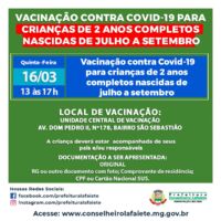 Repescagem para vacinação contra covid-19 para crianças de 2 anos completos