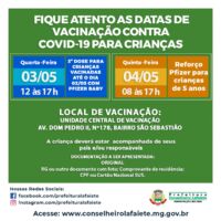 Vacinação de 3ª dose para crianças vacinadas até dia 02/03 com Pfizer baby