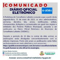 Publicações da prefeitura serão feitas no Diário Oficial Eletrônico do Município de Conselheiro Lafaiete (DOEMCL).