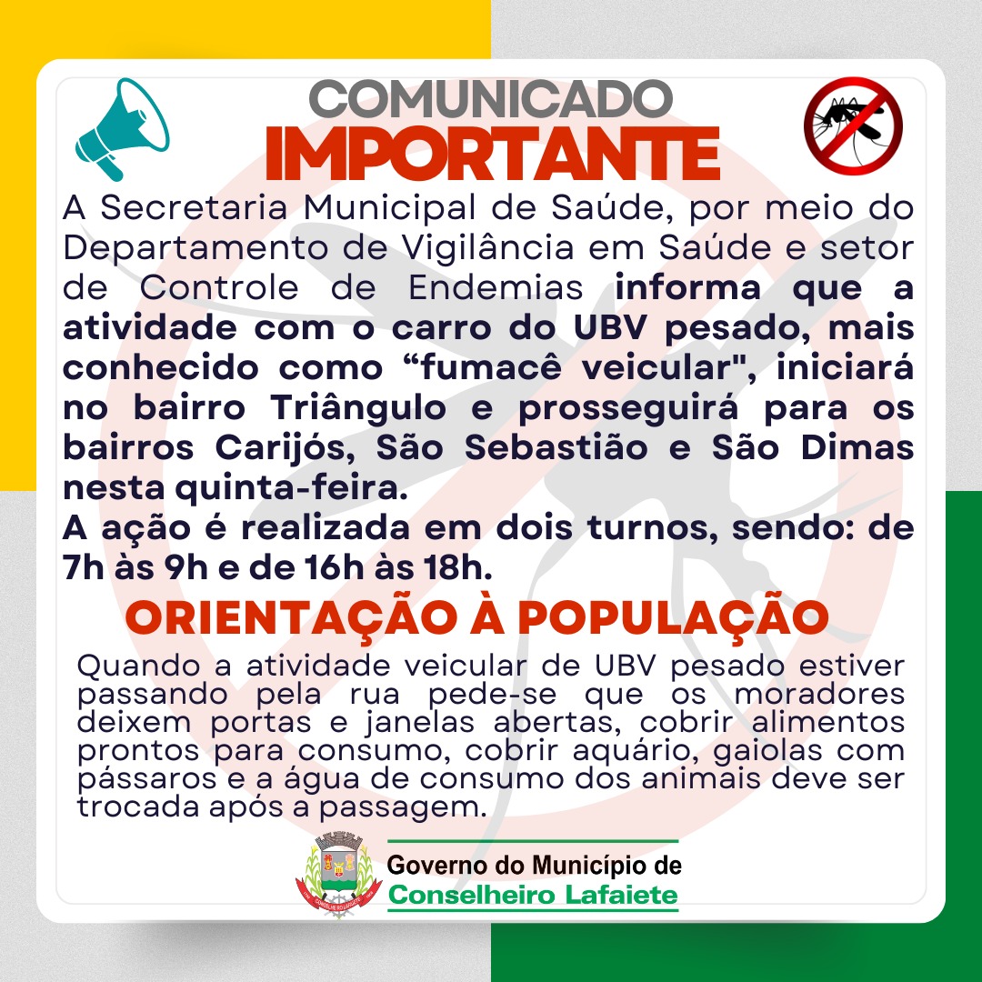 “Fumacê”  inicia no bairro Triângulo e prossegue para os bairros Carijós, São Sebastião e São Dimas nesta quinta-feira, 18/05.