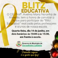 Cei. Profª Avelina Maria Noronha realizará Blitz Educativa sobre trânsito seguro nesta quarta-feira, 14 de junho.