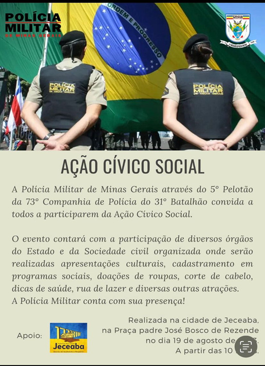 Jeceaba – Polícia Militar realiza Ação Cívico Social neste sábado.