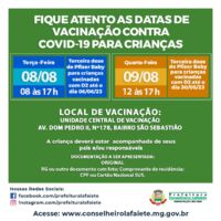 Confira calendário vacinação para crianças terça 8/8 e quarta 9/8 em Lafaiete