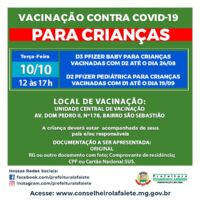 Vacinação contra Covid para crianças na terça-feira, 10 de outubro em Lafaiete