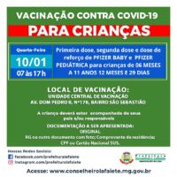 Confira o calendário de vacinação para crianças nesta quarta-feira, 10 de janeiro em Lafaiete