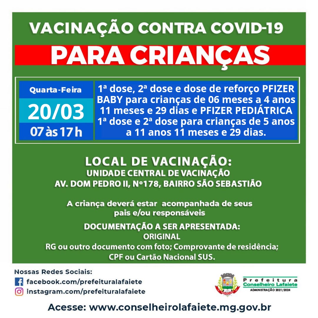 Calendário de vacinação para crianças em Lafaiete