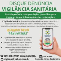 Novo telefone Disque Denúncia Vigilância Sanitária em Lafaiete