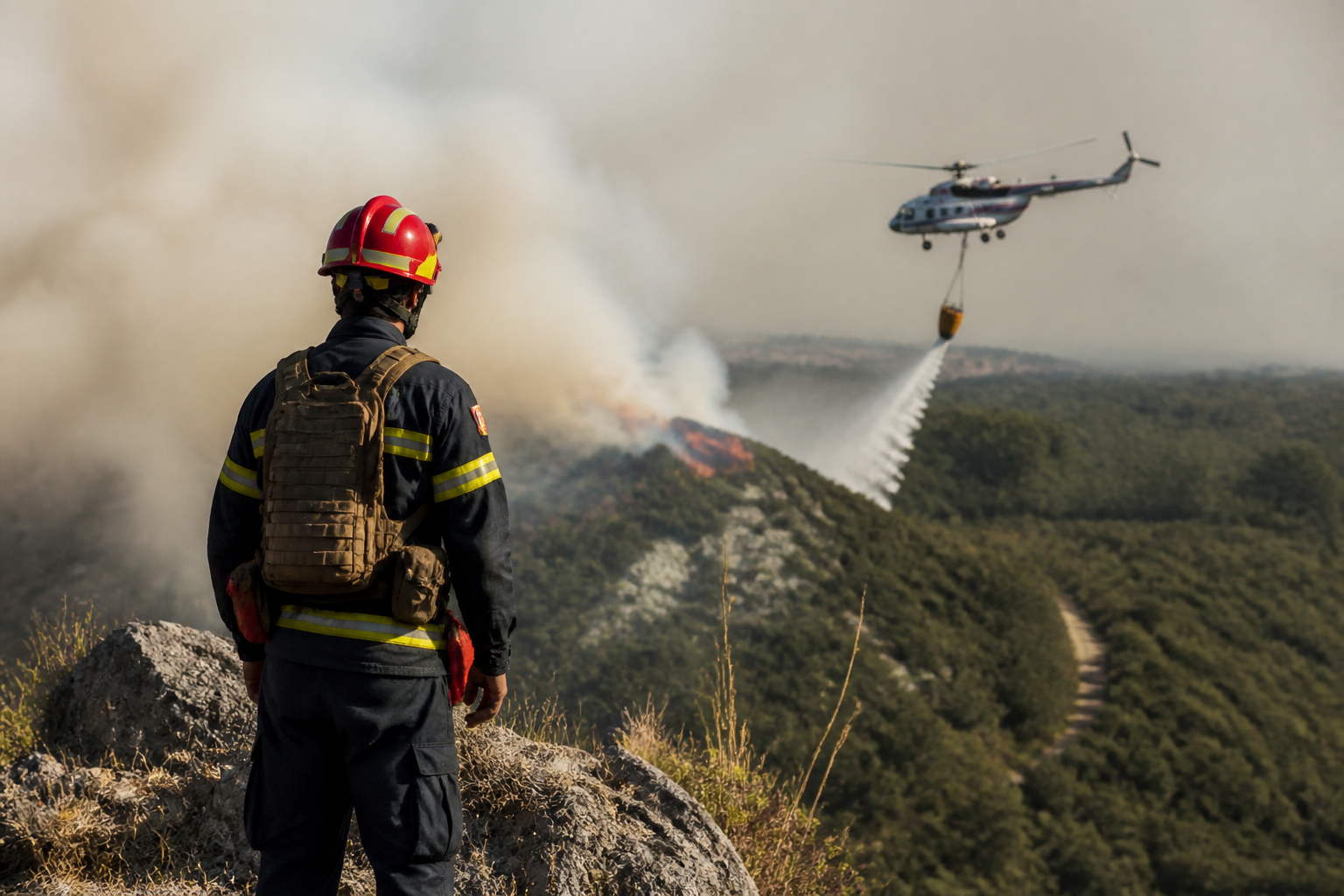 Imagem ilustrativa: Bombeiros sérvios enfrentam incêndio em reserva natural com apoio aéreo russo