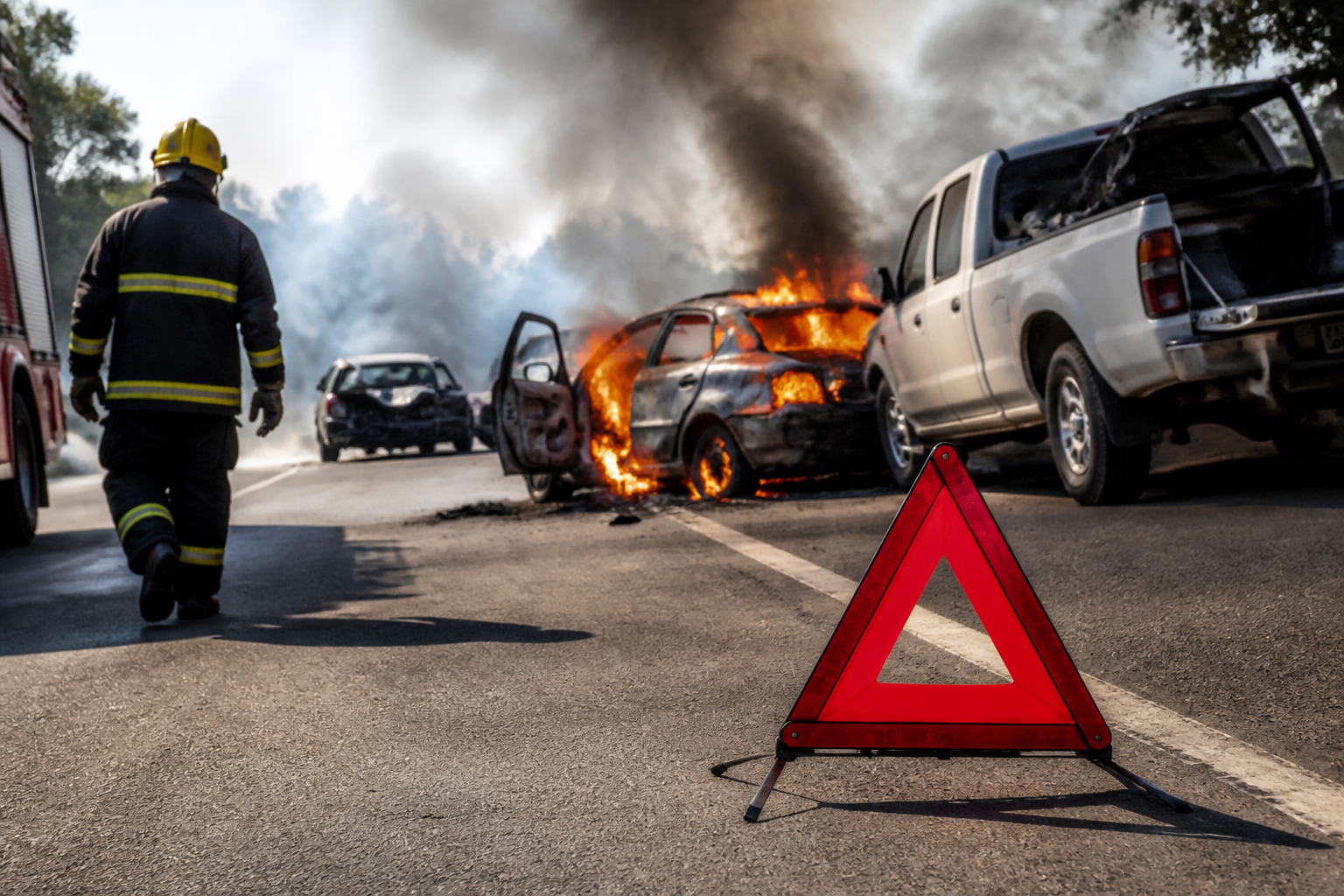 Imagem ilustrativa: Acidente com fogo após colisão entre três veículos na br-040 em minas gerais