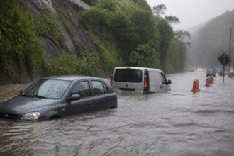 Imagem ilustrativa: Chuva com granizo causa alagamento e deixa carros ilhados na mg-030 em nova lima