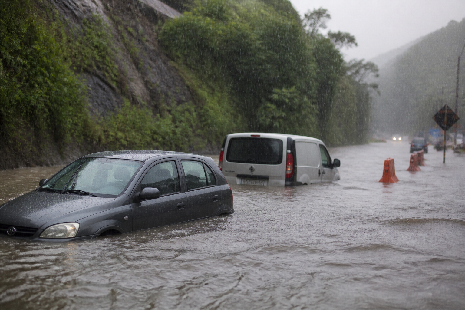 Imagem ilustrativa: Chuva com granizo causa alagamento e deixa carros ilhados na mg-030 em nova lima