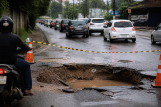 Imagem ilustrativa: Cratera na avenida Independência causa caos e obriga trânsito na contramão em Ananindeua