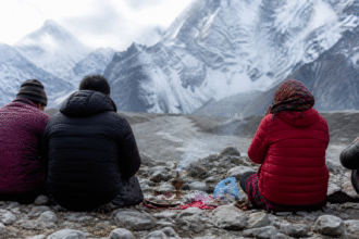 Imagem ilustrativa: Famílias nepalesas realizam cerimônias simbólicas após avalanche no Himalaia