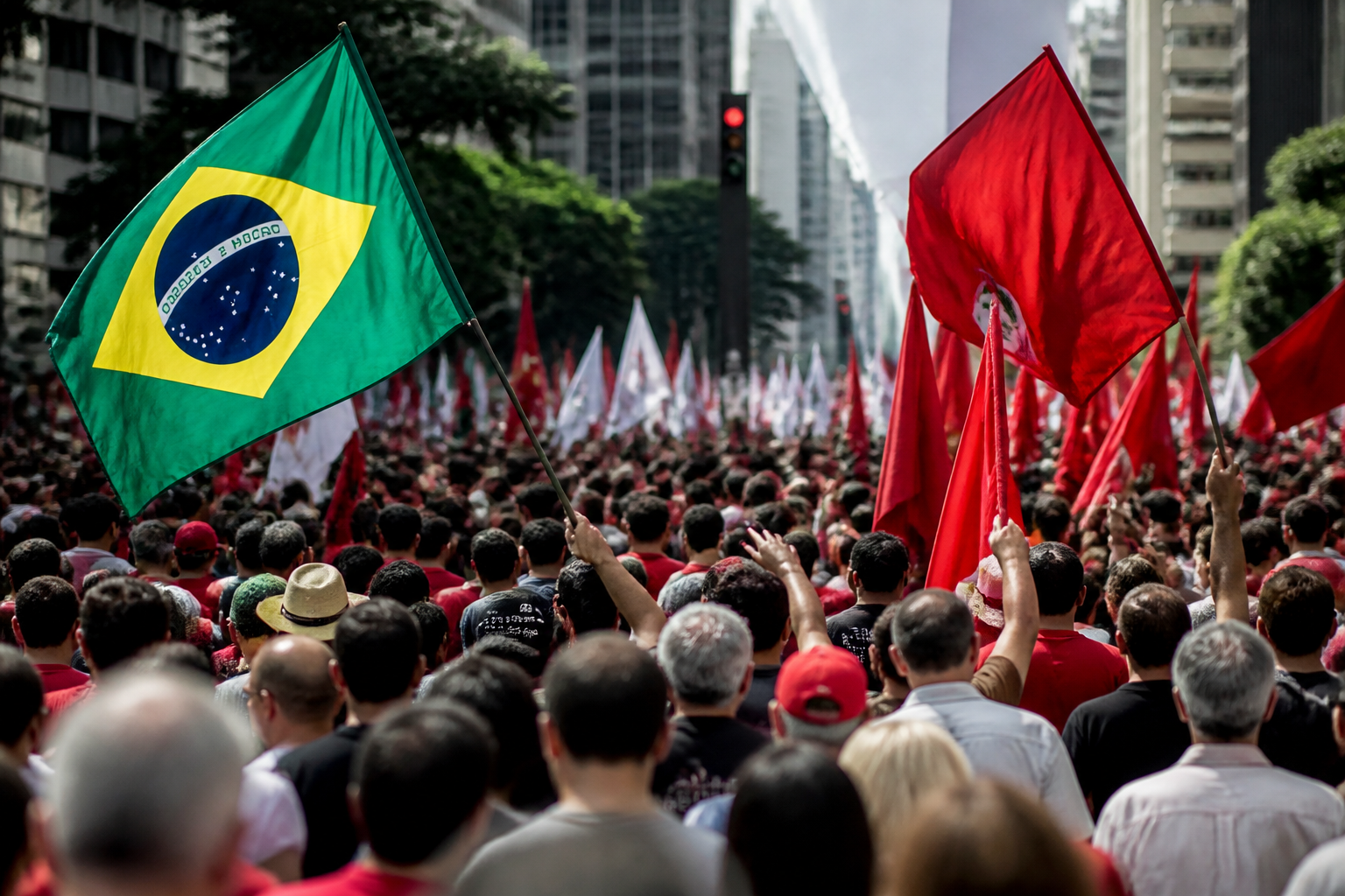 Imagem ilustrativa: Milhares vão às ruas em apoio à reeleição de Lula e contra escândalo envolvendo Flávio Bolsonaro