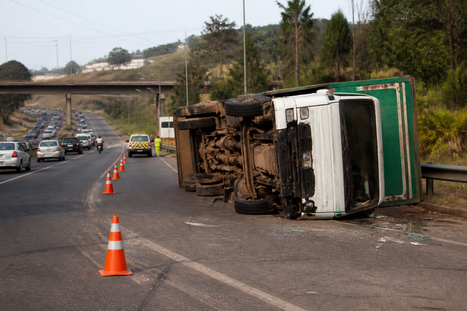 Imagem ilustrativa: Motorista perde controle e caminhão da slu tomba no anel rodoviário de belo horizonte