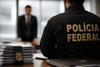 Imagem ilustrativa: Vorcaro e Moraes como funcionam os procedimentos legais em investigações da Polícia Federal envolvendo mi