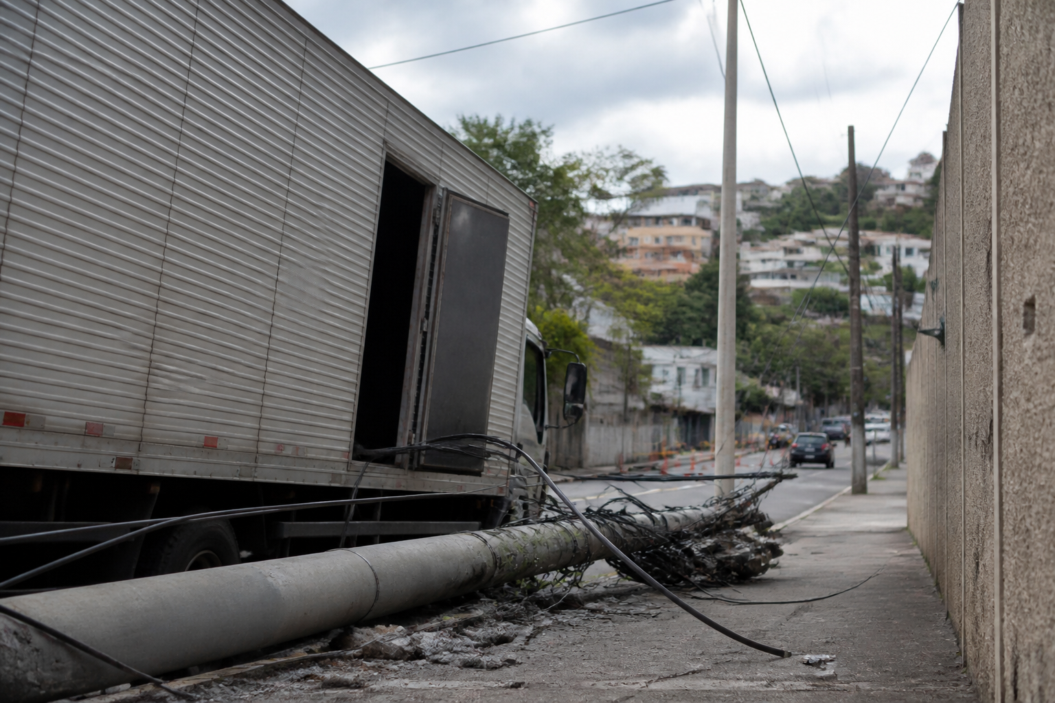 Imagem ilustrativa: Caminhão-baú derruba poste e causa transtornos no bairro castelo em bh