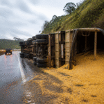 Imagem ilustrativa: Carreta carregada de grãos tomba e bloqueia trecho da br-381 na grande bh